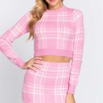 Long Slv Check Crop Sweater