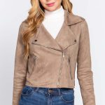 Long Slv Biker Faux Suede Short Jacket