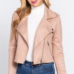 Long Slv Biker Faux Suede Short Jacket