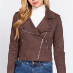 Long Slv Biker Faux Suede Short Jacket