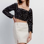Black Cream Polka Dot Velvet Ruched Crop Top