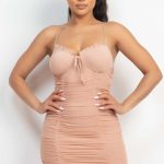 Shirred Bodycon Ruffled Trim Dress