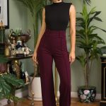High Waist Pants With Self Fabric Buckle Detail On The Waist