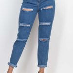 Rolled Hem Ripped Denim Jeans