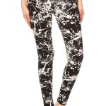 Long Yoga Style Banded Lined Paint Splatters Printed Knit Legging With High Waist