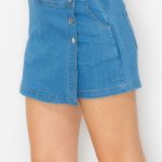 High Rise Buttoned Denim Skorts
