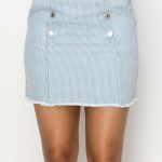 Button Frayed Denim Mini Skirt