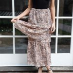 Peach & Grey Lace Layered Ruffled Midi Skirt