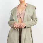 Suede Hooded Waist-Tie Belt Jacket