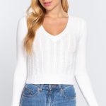 Long Sleeve V-Neck Cable Sweater