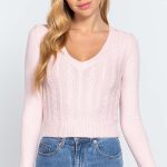 Long Sleeve V-Neck Cable Sweater