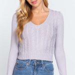 Long Sleeve V-Neck Cable Sweater