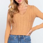 Long Sleeve V-Neck Cable Sweater