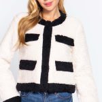 Long Sleeve Pocket Detail Faux Fur Jacket