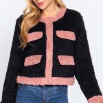 Long Sleeve Pocket Detail Faux Fur Jacket