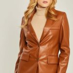 Pu Woven Solid Blazer