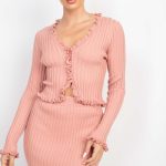 Ruffle Trim Buttoned Sweater Cardigan