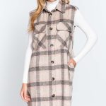 Notched Collar Brushed Plaid Vest