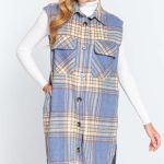 Notched Collar Brushed Plaid Vest