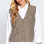 V-Neck Cable Sweater Vest Cardigan