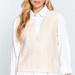 V-Neck Cable Sweater Vest Cardigan
