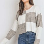 Round Neck Color Block Long Sleeve Sweater