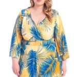 Tropical Leaf Print Kimono Sleeve Romper