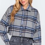 Wool Plaid Oversized Crop Jacket