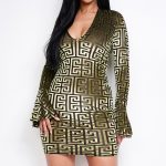 Burnout Velvet V Neck Line Bell Sleeve Dress