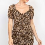 Ruched Leopard Print Bodycon Mini Dress