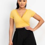 Wrap Surplice Lace Trim Top