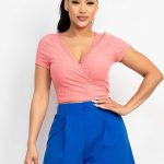 Wrap Surplice Lace Trim Top