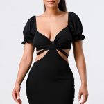 Lux Side Cutout W/ Back Tie Detail Bodycon Dress