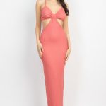 Cutout Back Slit V-Neck Maxi Dress