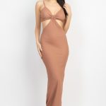 Cutout Back Slit V-Neck Maxi Dress
