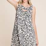Cute Animal Print Cut Out Neckline Sleeveless Tunic Dress