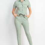 Collared Waist-Tie Buttoned Jumpsuit