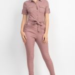 Collared Waist-Tie Buttoned Jumpsuit