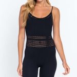 Round Neck Pointelle Detail Seamless Rib Romper