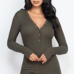 V Neck With Button Tap Bodycon Romper