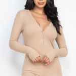 V Neck With Button Tap Bodycon Romper