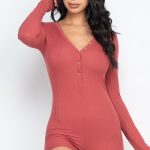 V Neck With Button Tap Bodycon Romper