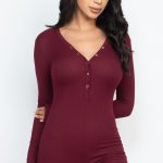 V Neck With Button Tap Bodycon Romper