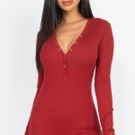 V Neck With Button Tap Bodycon Romper