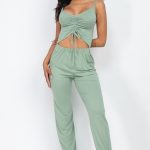 Front Ruched With Adjustable String Cami Casual/Summer Jumpsuit