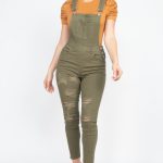 Skinny Distressing Denim Overalls