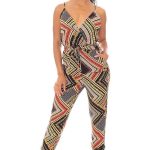 Boarder Print Wrap Drawstring Waist Jumpsuit