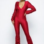 Yoga Shoulder Padded Ruched Stacked Jumpsuit