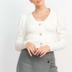Geometric Cami Puff Sleeves Blazer Top Set