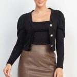 Geometric Cami Puff Sleeves Blazer Top Set